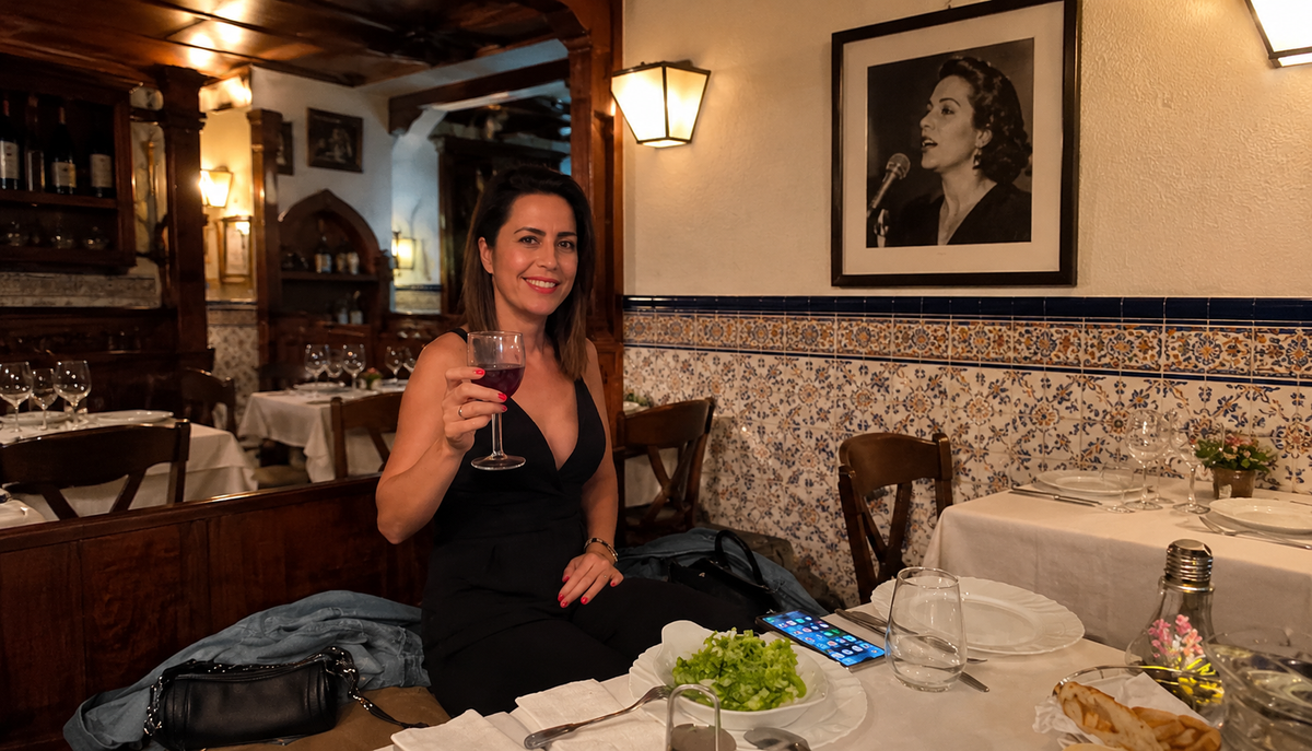 Dinner in a warm room with Portuguese tiles